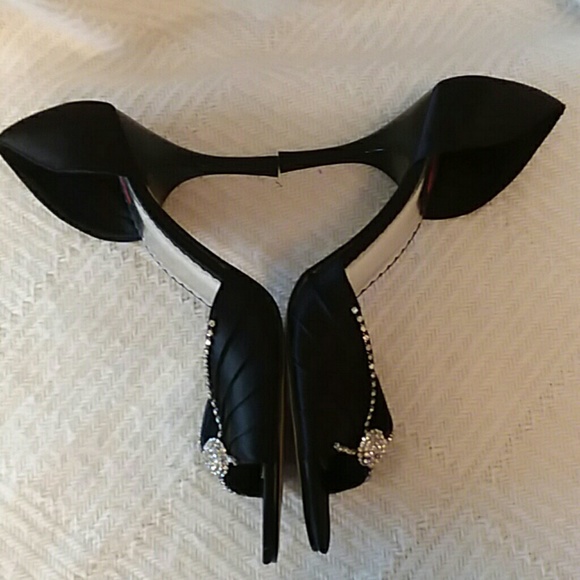Misty black satin peep toe heels with rhin… - Picture 5 of 7